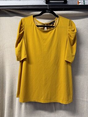 Adrianna Papell Mustard Short Sleeve Textured Top